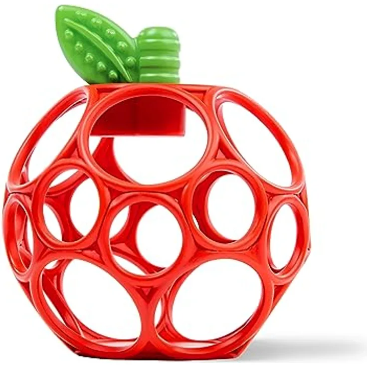 Bright Starts Oball Easy Grasp Apfel Beiring Spielzeug, BPA-frei, unisex für Neugeborene, strukturiertes Blatt für Zahnungshilfe, leicht und tragbar.