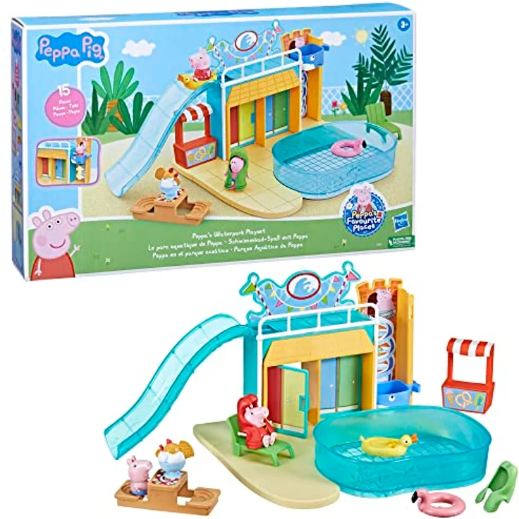 Hasbro Peppa Pig Schwimmbad-Spaß Set F62955L0, Actionfiguren mit Peppa und Schorsch, 27,9 x 45,7 x 8,1 cm – Bild 10