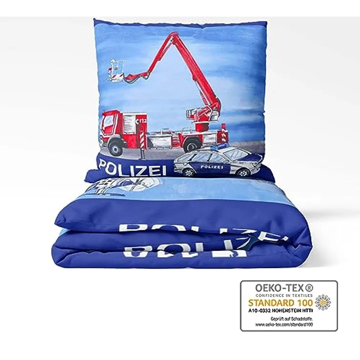LINKHOFF Kinderbettwäsche Set 135x200 für Jungen - Polizei & Feuerwehr Bettwäsche Kinder - Renforce Baumwolle - Kissen 80x80 + Bettbezug 135x200 – Bild 5
