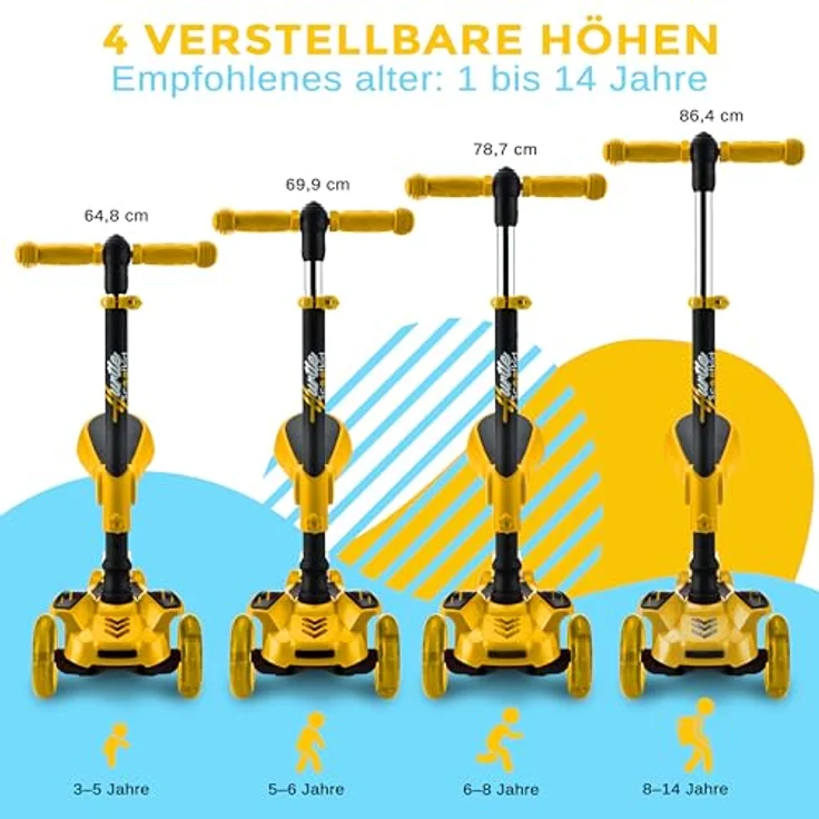 Hurtle ScootKid 3-Rad-Roller für Kinder, verstellbarer Lenker, rutschfeste Plattform, mit blinkenden LED-Rädern, für Jungen/Mädchen, 2-12 Jahre – Bild 5