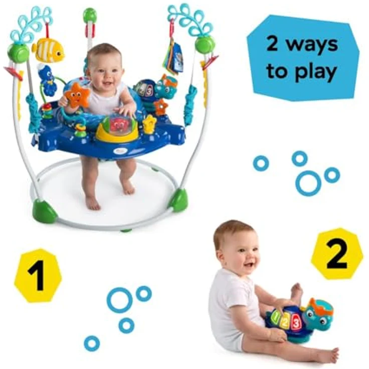 Baby Einstein, Neptune's Ocean Discovery Spring- und Spielcenter mit abnehmbare Spielzeuge, 360° drehba Hopser, Höhenverstellbar, Spricht 3 Sprachen, Babyspielzeug ab 6 Monaten – Bild 3