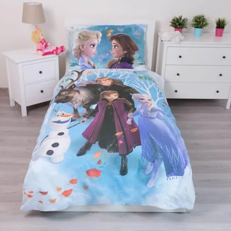 Disney Die Eiskönigin – Bettwäsche – Bettbezug, Baumwolle, Frozen-Familie, für Einzelbett, 140 x 200 cm, blau – Bild 2