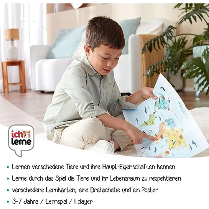 Jumbo Spiele ICH LERNE TIERE, Brettspiel zur spielerischen Tierwelt-Erkundung mit 80 Karten für 1-4 Spieler, ab 3 Jahren – Bild 2