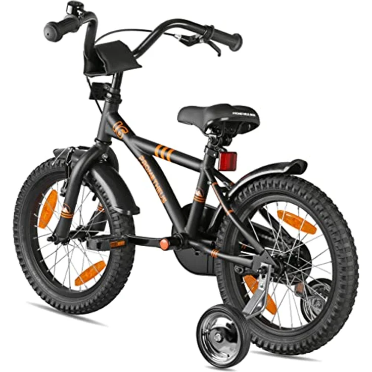PROMETHEUS BICYCLES Kinderfahrrad 16 Zoll ab 5 Jahren - Mädchen Jungen Fahrrad mit Stützräder Rücktrittbremse in Schwarz Matt Orange – Bild 4