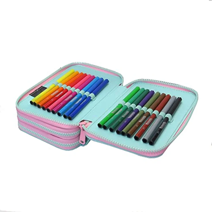 CoolPack XXL Pencil Case 3-Compartment, Ombre Pink Gradient, 44-teiliges gefülltes Federmäppchen mit 3 Kammern, langlebiges Polyester – Bild 4