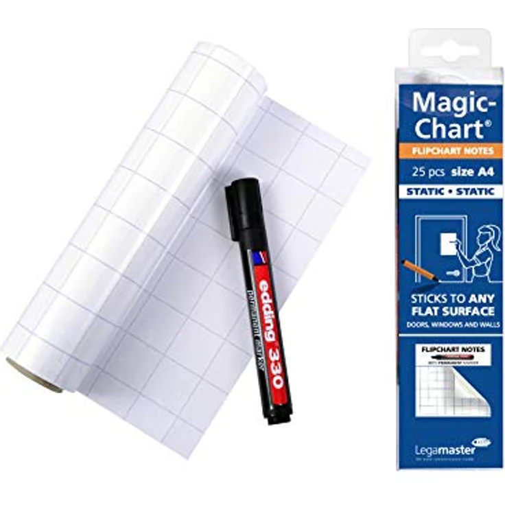 Legamaster Magic-Chart Flipchart Notes - statisch selbsthaftend - weiß mit Raster - inkl. 1 Permanentmarker - 25 DIN A4-Blätter – Bild 1