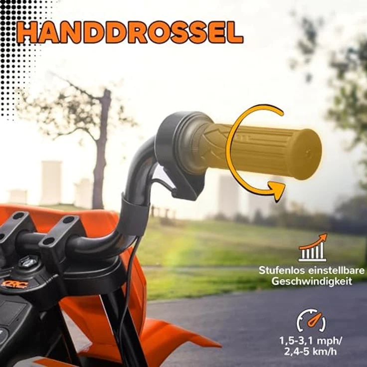 AIYAPLAY Elektro-Kindermotorrad 12V, mit Musik, abnehmbar Trainingsrädern, 2,4-5 km/h, Belastbarkeit 30 kg, Orange – Bild 3