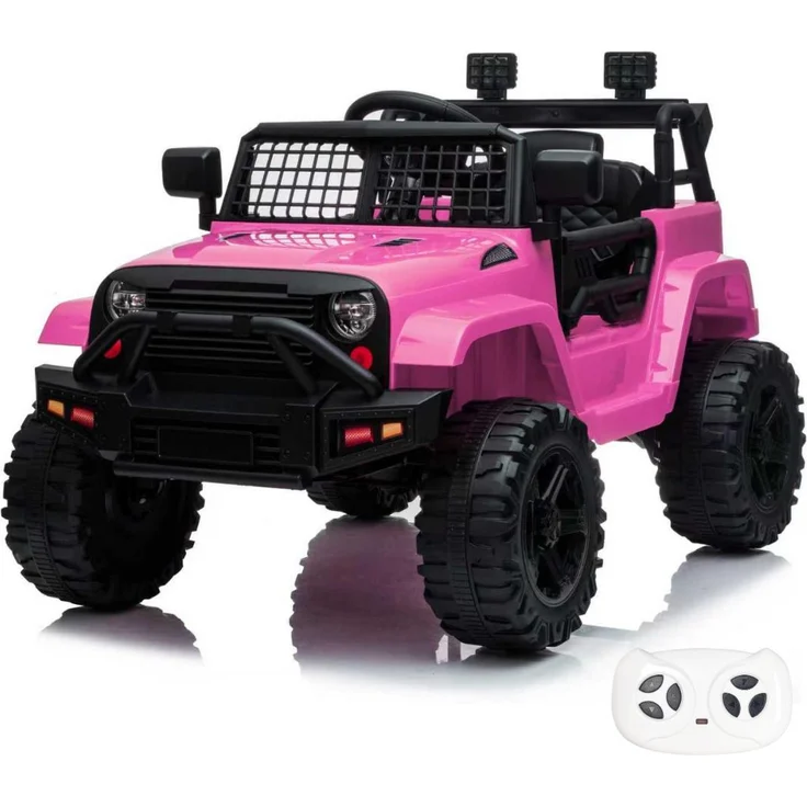 VROOOMY Trail Blazer Elektro-Kinderfahrzeug, 12V Jeep für Kinder 1-5 Jahre mit Stoßdämpfern, Beleuchtung, MP3-Player und Fernbedienung, Rosa
