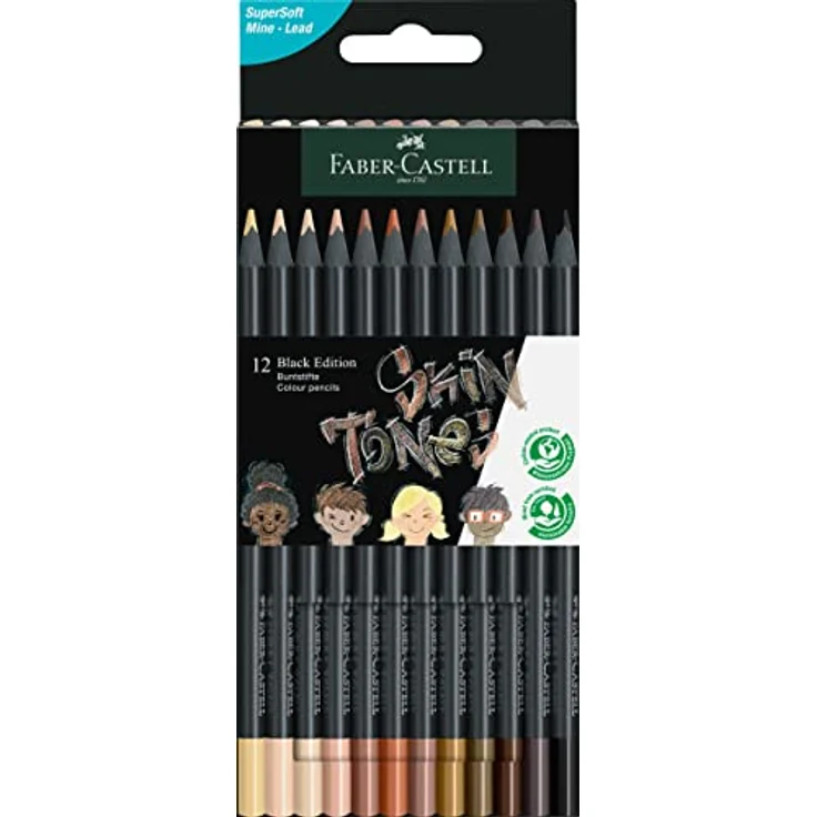 Faber-Castell 116414 - Buntstifte hautfarben Black Edition, 12er Kartonetui, bruchsicher, dreikant, Skin Tones – Bild 1