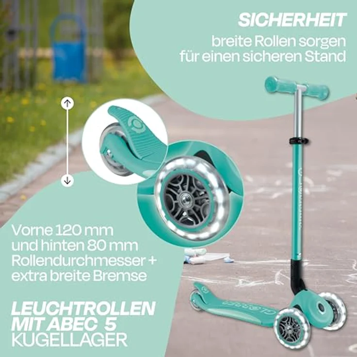 Globber Primo Foldable Plus Light - 3 Wheels Scooter, Dunkelmint-Mint – Bild 3