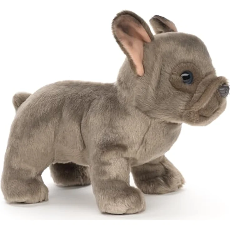 Uni-Toys Französische Bulldogge grau, Plüsch-Hund 26 cm, hochwertiges Kuscheltier ohne Leine aus 100 % recyceltem Polyester – Bild 3