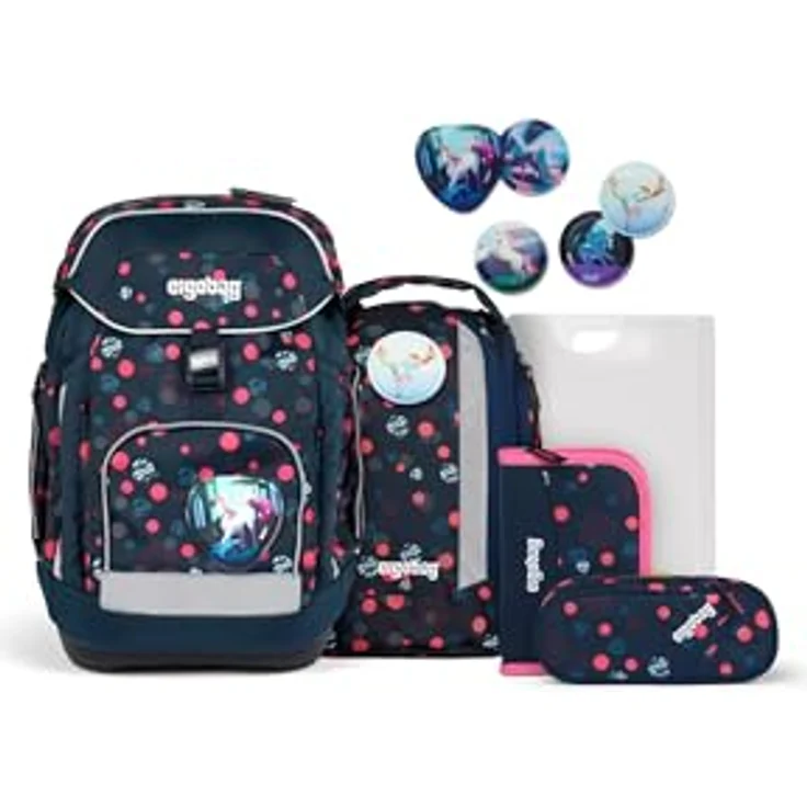 ergobag Schulrucksack Maxi (5tlg), aus recycelten PET-Flaschen, inklusive Federmäppchen, Schlamperrolle und Sportrucksack, grau – Bild 2