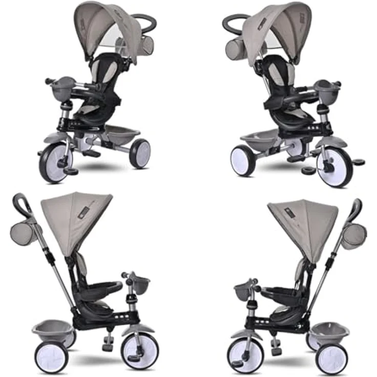 Lorelli Tricycle One 3 in 1, Dreirad mit EVA-Reifen, Schiebestange, Anti-Rutsch Pedalen, umbaubar, Farbe: hellgrau – Bild 3