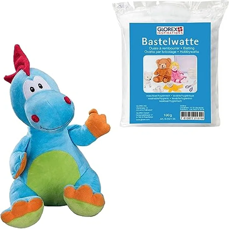 Glorex 04805-1K - Komplettset Kuscheltier zum Selberstopfen, Drache Timo, ca. 23 cm, inkl. 100 g Watte, zum Basteln und Kuscheln
