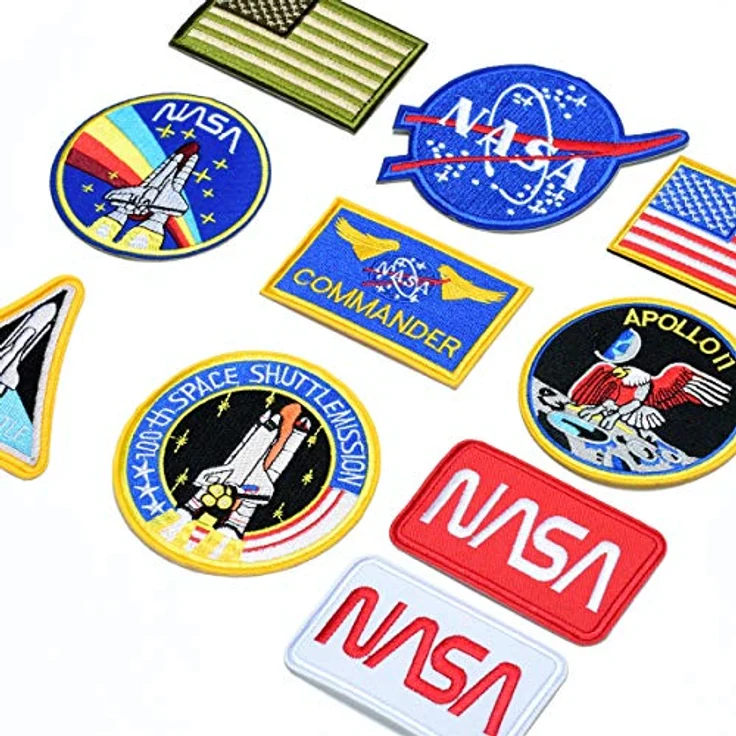 Bügel-Aufnäher im 8-teiligen Set mit US-Flagge, NASA-Logo, 100. Space Shuttle Mission, gestickte Aufnäher für Kleidung, Handarbeiten, individuelle Abzeichen – Bild 2