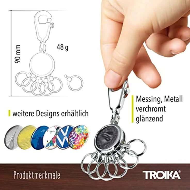 TROIKA PATENT BLACK VISION Schlüsselhalter – Karabinerhaken mit 6 ausklinkbaren Ringen – glänzendes Design, ideal zur Schlüsselorganisation – Original TROIKA – Bild 4