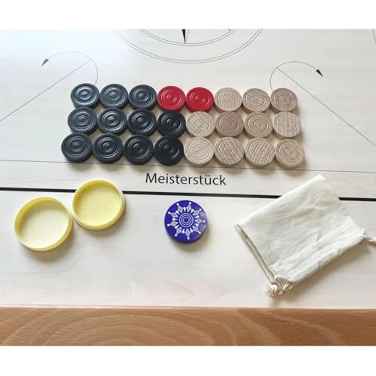GICO Carrom Board Turnier Meisterstück 74x74 cm mit Spielsteinen, Pulver und Abdeckhaube - Top Verarbeitung und Gleiteigenschaften, Made in Europe – Bild 4