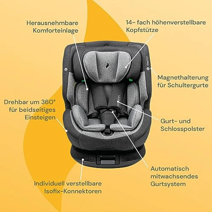 Osann Autokindersitz One360 i-Size, 360 Grad drehbarer Kindersitz Reboarder mit Isofix, ab: Geburt, Modernes Design und hochwertige Verarbeitung, verschiedene Farben – Bild 4