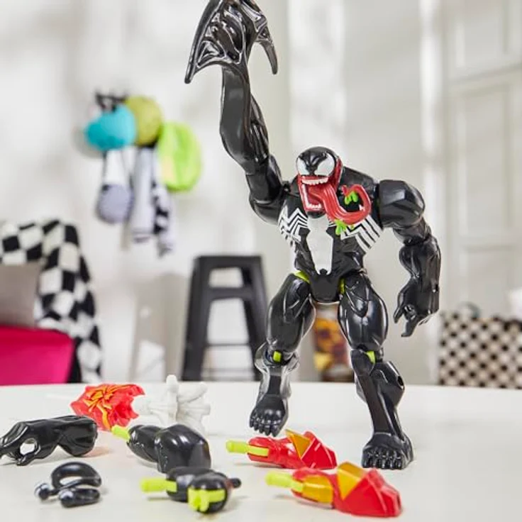 SPIDER-MAN MixMashers Marvel Venom, individualisierbare Mix-and-Match Deluxe Action-Figur mit 4 Iron Spider Teilen, Schwarz – Bild 4
