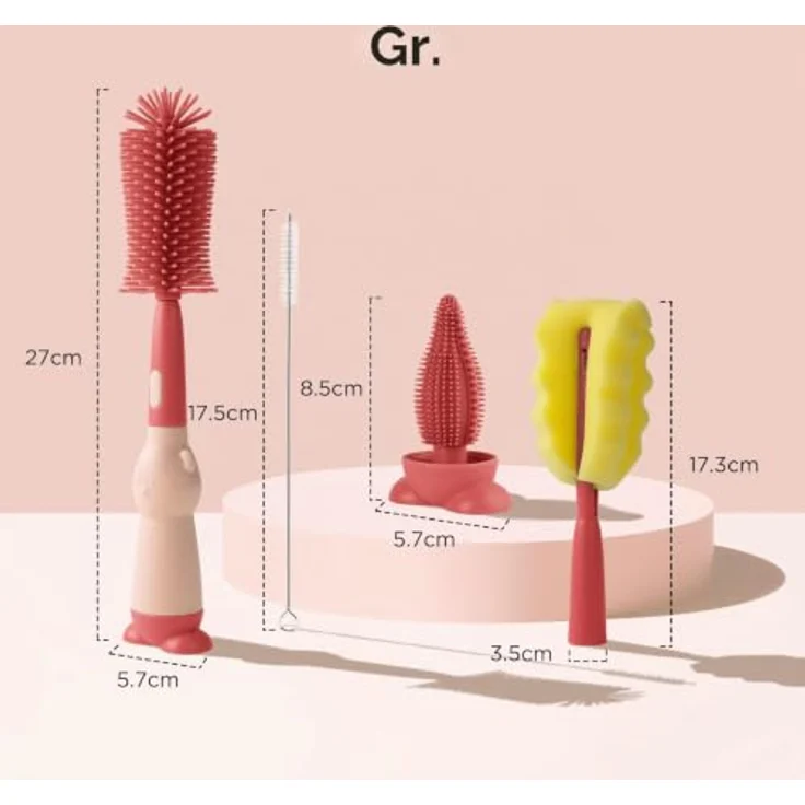 AiQInu Baby Flaschenbürste Set, Silikon 4-in-1 Reinigungsbürste mit 360°-Reinigung, BPA-frei, weiche Borsten und Nippelbürste, für Babyflaschen und Trinkbecher – Bild 4