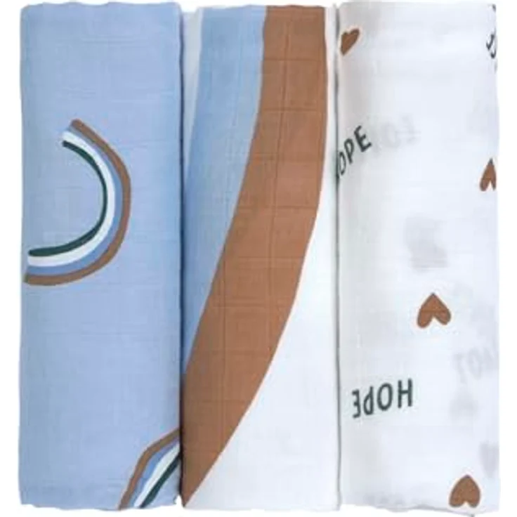 LÄSSIG Baby Mulltuch 3er Set, Spucktuch und Puckdecke aus Baumwolle, 80 x 80 cm, atmungsaktiv, himmelblau – Bild 2