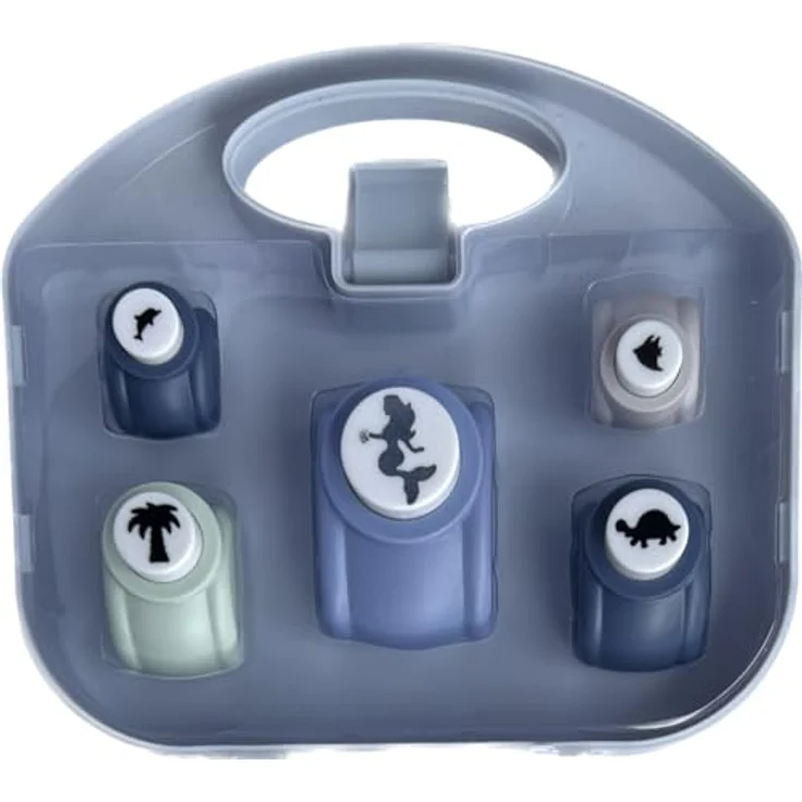 Lulubug Stanzer Set, 5 Motivstanzer "unter Wasser", 3 Größen | stabiler Ausstanzer für Papier zum Basteln | mit Koffer, stanzt Papier bis 250 GSM, ideal für Scrapbooking, DIY, Einladungen – Bild 1