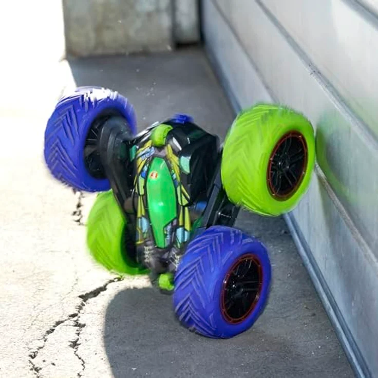 Dickie Cyber Flip RC Auto, ferngesteuertes Fahrzeug mit 360°-Stunts und LED-Licht, grün-blau – Bild 5