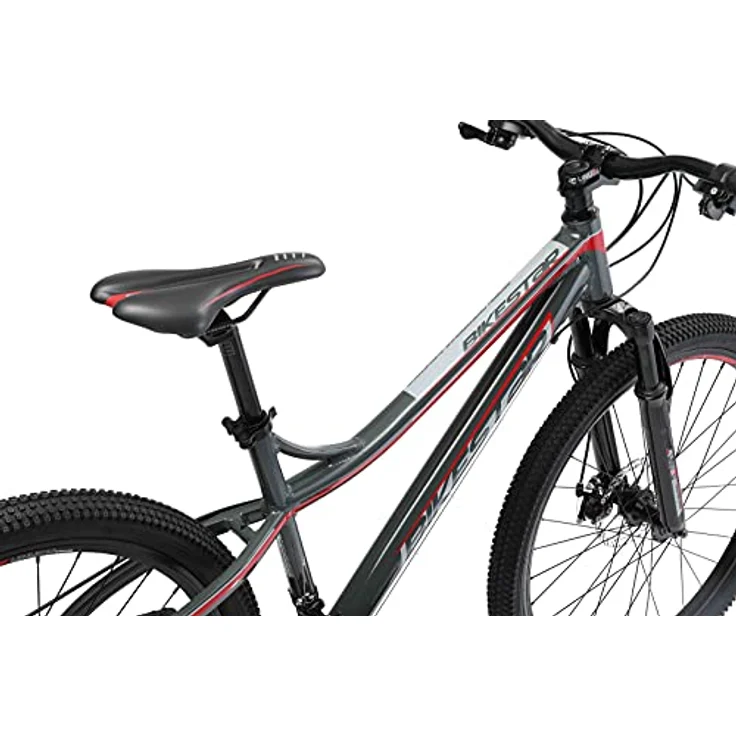 BIKESTAR Hardtail Aluminium Mountainbike Shimano 21 Gang Schaltung, Scheibenbremse 26 Zoll Reifen | 16 Zoll Rahmen Alu MTB | Grau & Rot – Bild 4