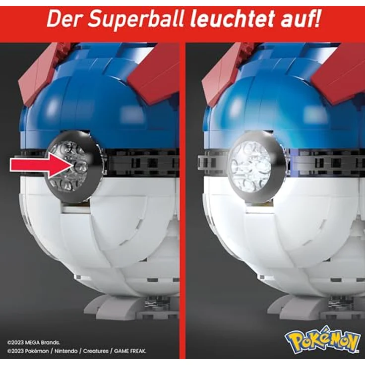MEGA POKÉMON - Zusammenbaubarer Superball mit Lichtern und Aufstellvorrichtung, 299-teiliges Bauset mit authentischen Details, 12,7 cm groß, für Sammler, HMW04 – Bild 3