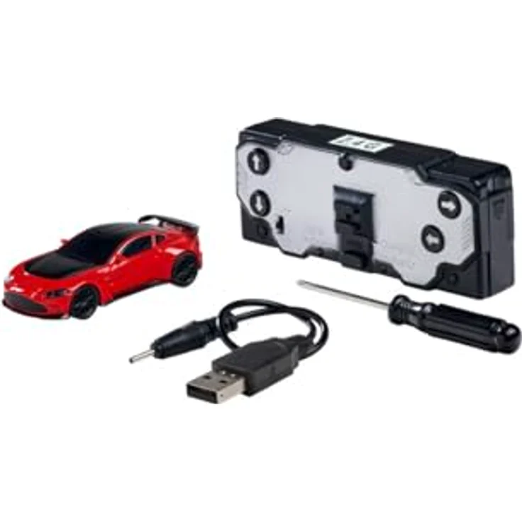 Carson 1:60 Nano Racer Aston Martin V12 Vantage, ferngesteuertes RC Fahrzeug mit 2,4 GHz Fernbedienung, rot – Bild 1