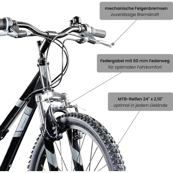 Galano GA20 Mountainbike 24 Zoll Jungen Mädchen Fahrrad für Jugendliche Jugendfahrrad MTB Hardtail Jugend Kinder Fahrrad ab 8 Jahre Mountain Bike 21 Gänge (schwarz/grau, 30 cm) – Bild 3