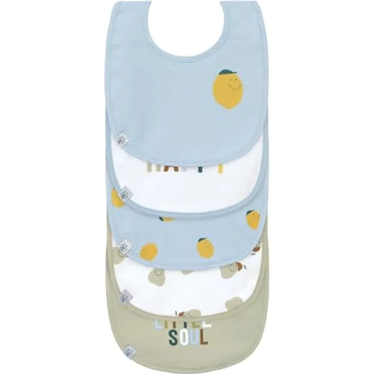 LÄSSIG Baby Kleinkind Lätzchen Set (5 St.) wasserdicht aus Bio-Baumwolle mit Klettverschluss, Happy Fruits Lemon