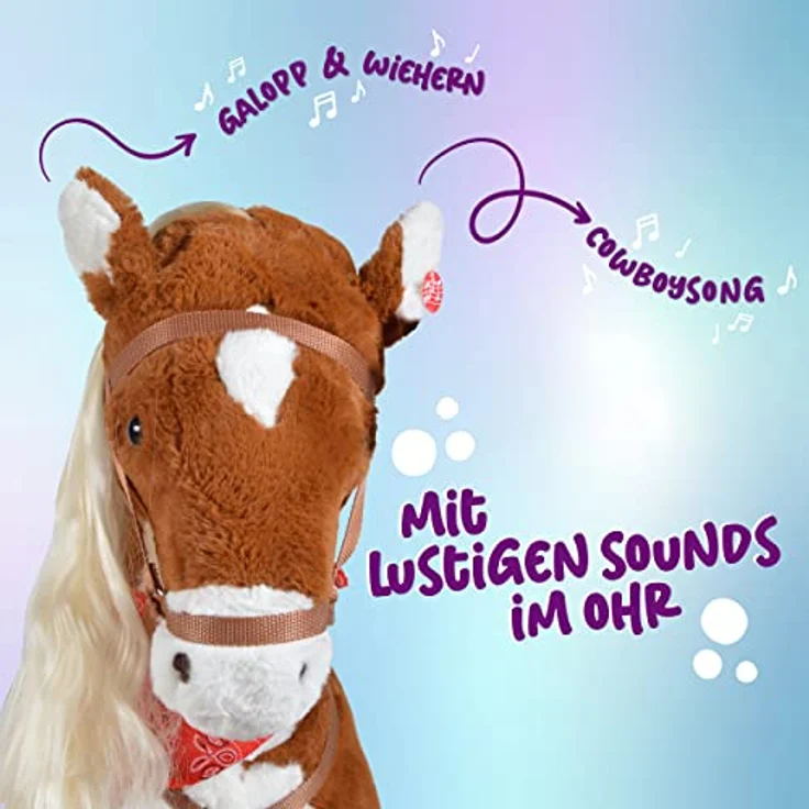XXL Plüschpferd 105cm - Elsa, das riesige Reitpferd für Kinder, tolles Stehpferd zum Draufsitzen inkl. kleiner Bürste, 100kg Tragkraft - ein Kindertraum für Mädchen! Farbe: braun/blonde Mähne - Preisvergleich – Bild 3