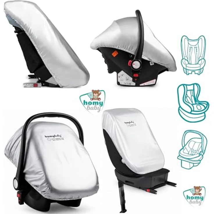 HOMYBABY® Anti-Thermische Abdeckung für Babyschale, UV-Schutz, universale Passform, für Gruppen 0 1 2 3, 2er Pack, Silver – Bild 3
