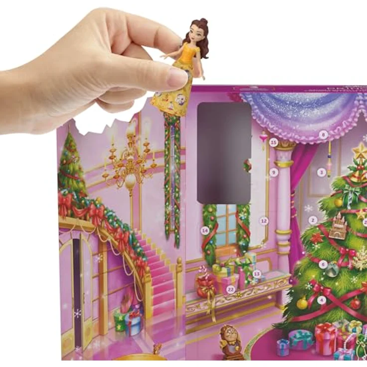 Mattel Disney Princess Puppe Adventskalender JFG79, 24 Überraschungen mit 3 kleinen Puppen, 3 Tierfreunden, 6 Moden und 16 Zubehörteilen – Bild 3
