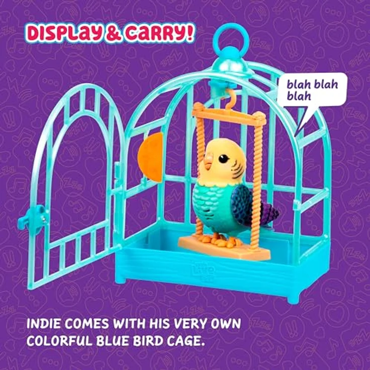 Little Live Pets My Really Real Bird Indie, Interaktives Vögelchen mit über 20 Geräuschen, Aufnahmefunktion und Käfig (25 cm) in Blau – Bild 5