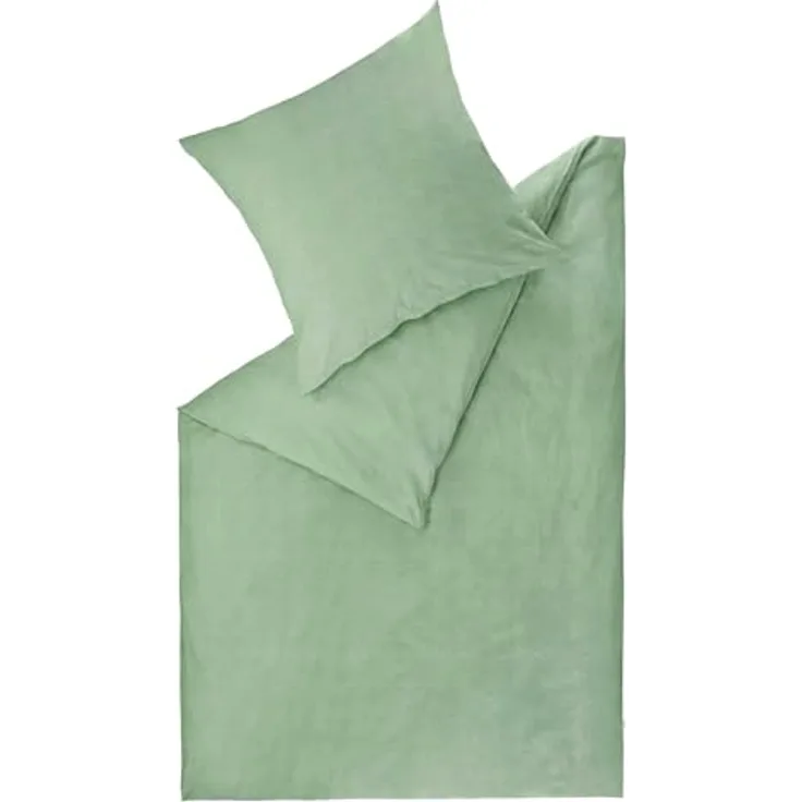 Esprit Home NEU! Premium Bettwäsche 135 x 200 cm Baumwolle 2teilig - Grün - inkl. einem Kopfkissenbezug 80x80cm - Sportlicher UNI Look mit ESPRIT Logostickerei