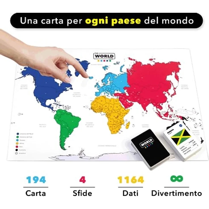 The World Game The World Game - Italienisches Geographie-Kartenspiel für Kinder und Erwachsene - Lernspiel mit 194 Ländern und Weltkarte, Geschenkidee für Jungen und Mädchen – Bild 4