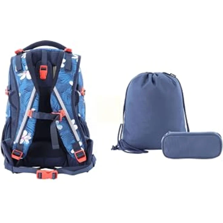 2be Schulrucksack Blue, mit Turnbeutel und Federmäppchen, leichtes System, reflektierende Teile, Regenhülle, verstellbare Schnallen – Bild 2