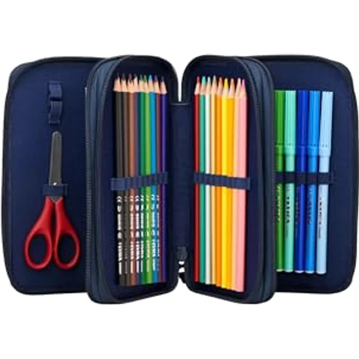 ergobag Maxi Mäppchen Set 40-Teilig, Lyra Bunt- und Filzstifte, Kleingeld Fach, Lineal, Schere RaumfahrBär - Dunkelblau – Bild 4