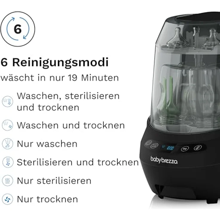 Baby Brezza Bottle Washer Pro, Flaschenwaschmaschine für Babyflaschen mit HEPA-Filter, 20 Sprühdüsen und 6 Reinigungsmodi, automatisches Waschen, Sterilisieren und Trocknen – Bild 5