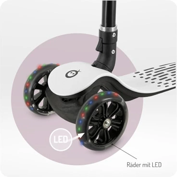 MoMi SAN 2-in-1 3-Rad-Kinderroller, höhenverstellbarer Lenker 60/66/72 cm, klappbar, LED-Räder, ABEC-7, Trittbremse, 2,7 kg – Bild 5
