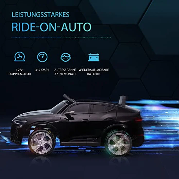 HOMCOM Elektro Kinderauto 12V Elektrofahrzeug Audi E-tron Elektroauto mit Fernbedienung, Sicherheitsgurt, Musik (MP3/USB/TF), Kinderfahrzeug für Kinder 3-5 Jahre, 3-5 km/h, Schwarz – Bild 3