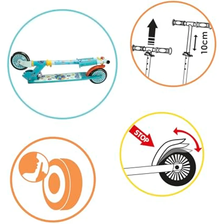 Smoby klappbarer Scooter Stitch, höhenverstellbarer Lenker und Reibungsbremse, 2 Räder, max. 50 kg, für Kinder ab 5 Jahren – Bild 3