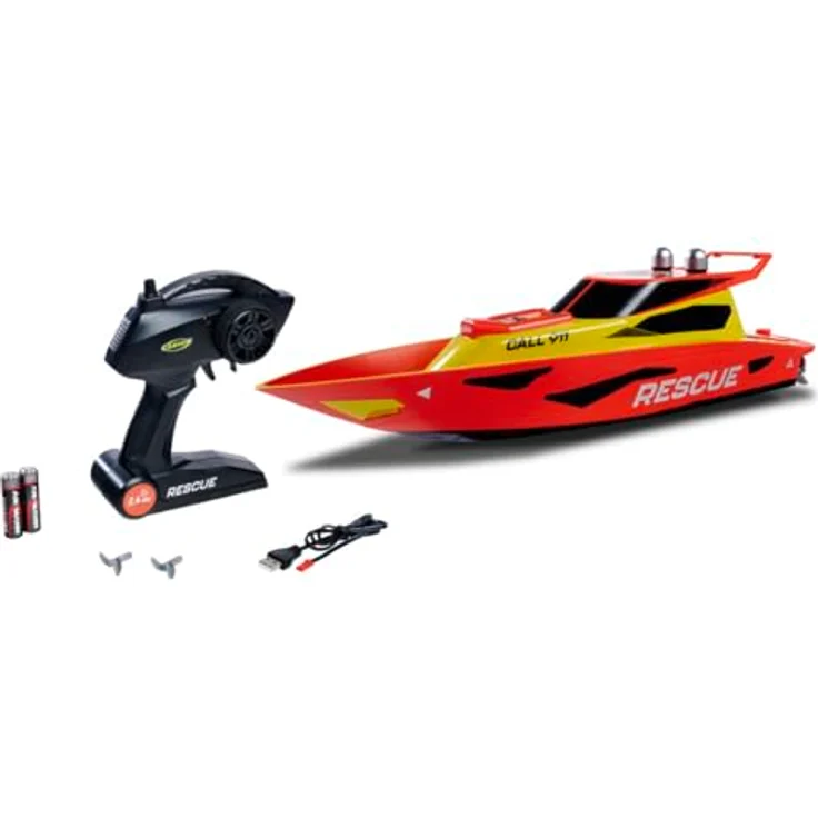 Carson RC Boot Rescue 2.4G, Ferngesteuertes Rettungsboot in Gelb-Rot, 100% RTR mit 40 Minuten Fahrzeit und 50 m Reichweite – Bild 1