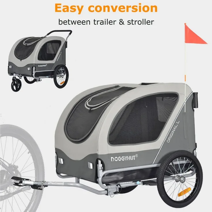 TIGGO DOGGYHUT Fahrradanhänger & Hundebuggy bis 35kg, Joggerfunktion, Large, Schwarz