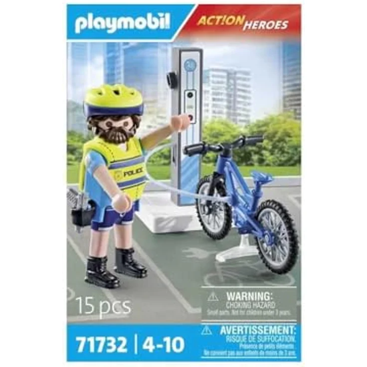 PLAYMOBIL Polizei Fahrradstreife 71732, E-Bike mit Ladesation für schnelle Einsätze im Großstadtdschungel – Bild 5