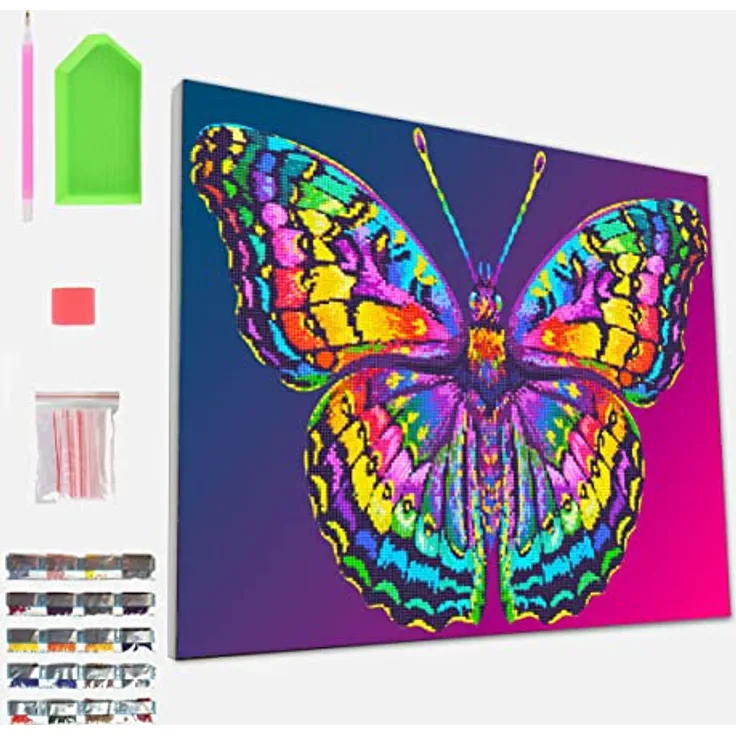 SPLAT PLANET Schmetterling 5D Diamant-Gemälde-Set, gerahmt, inklusive Strasssteine, 30 x 40 cm, Kunst und Handwerk für Erwachsene und Kinder