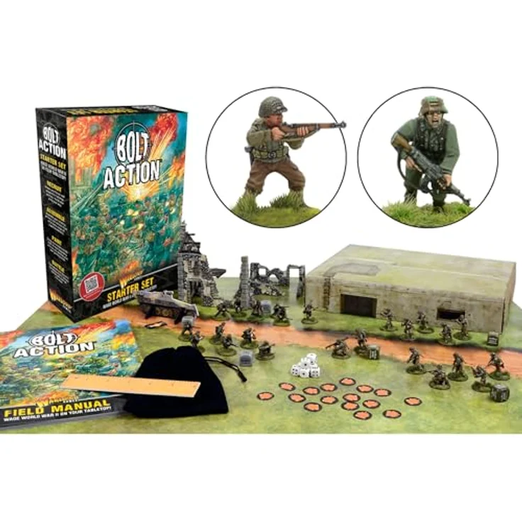 Warlord Games Bolt Action Starter Set | Deutsche Grenadiere und US Rangers, doppelseitige Kampfmatte - Spiel Zubehör – Bild 2