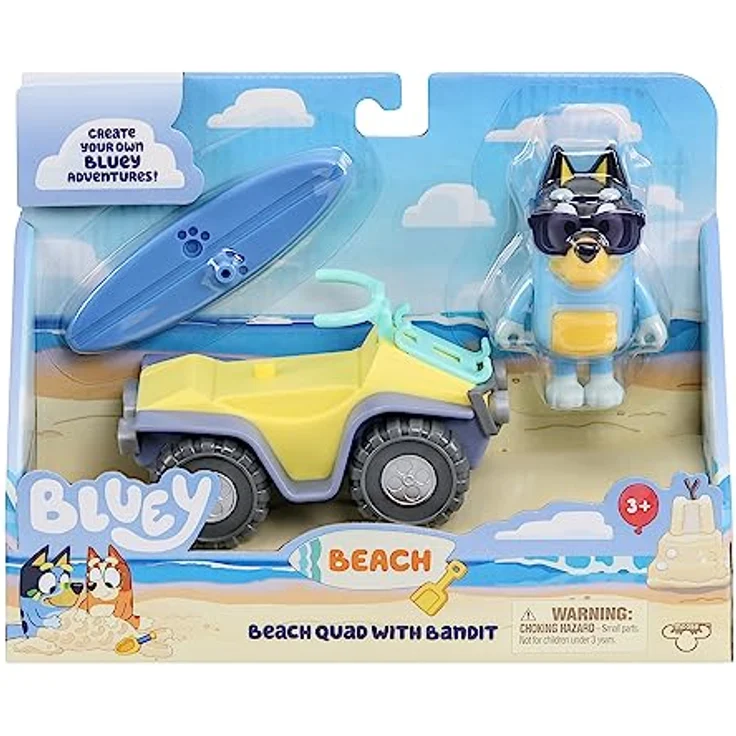 BlueY Bluey: Fahrzeug- und Figurenset „Strand-Quad mit Bandit“ – mit Bandit (7,6 cm) und Surfbrett-Zubehör, Black – Bild 2